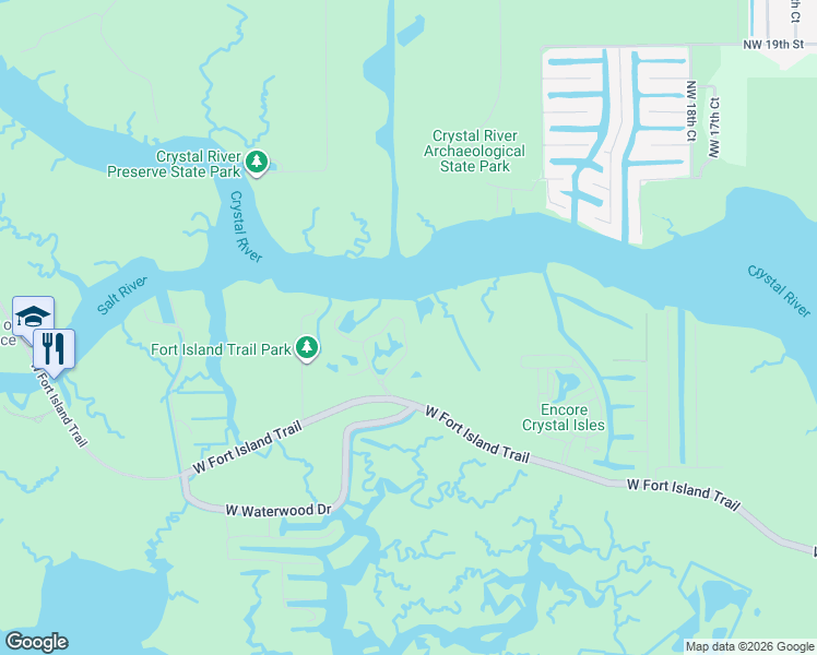 map of restaurants, bars, coffee shops, grocery stores, and more near 2875 North Rivers Edge Boulevard in Crystal River