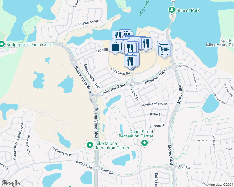 map of restaurants, bars, coffee shops, grocery stores, and more near 1060 Sayle Street in The Villages