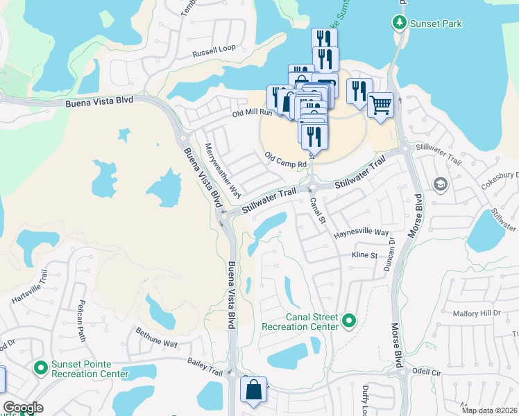 map of restaurants, bars, coffee shops, grocery stores, and more near 1099 Sayle Street in The Villages