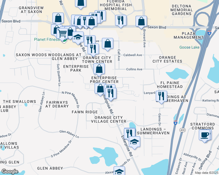 map of restaurants, bars, coffee shops, grocery stores, and more near 842 Enterprise Cove Avenue in Orange City