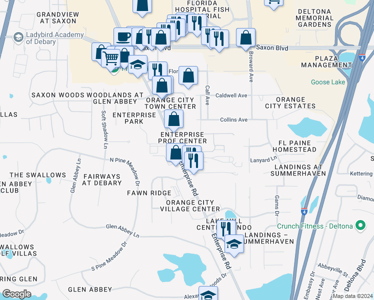 map of restaurants, bars, coffee shops, grocery stores, and more near 826 Enterprise Cove Avenue in Orange City