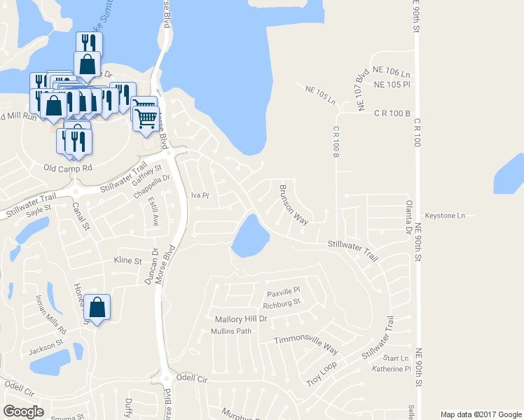 map of restaurants, bars, coffee shops, grocery stores, and more near 1234 Gloverville Terrace in The Villages