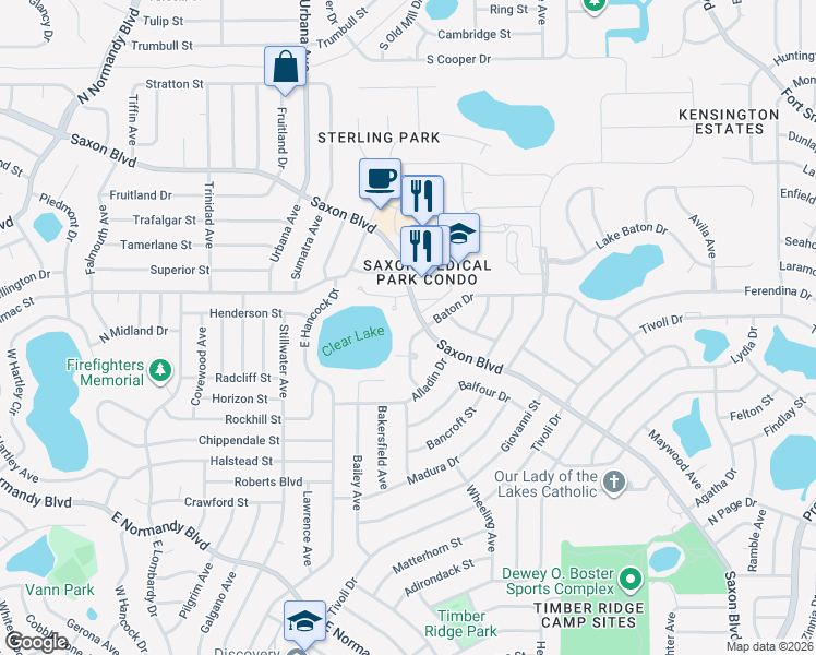 map of restaurants, bars, coffee shops, grocery stores, and more near 1470 Baton Drive in Deltona