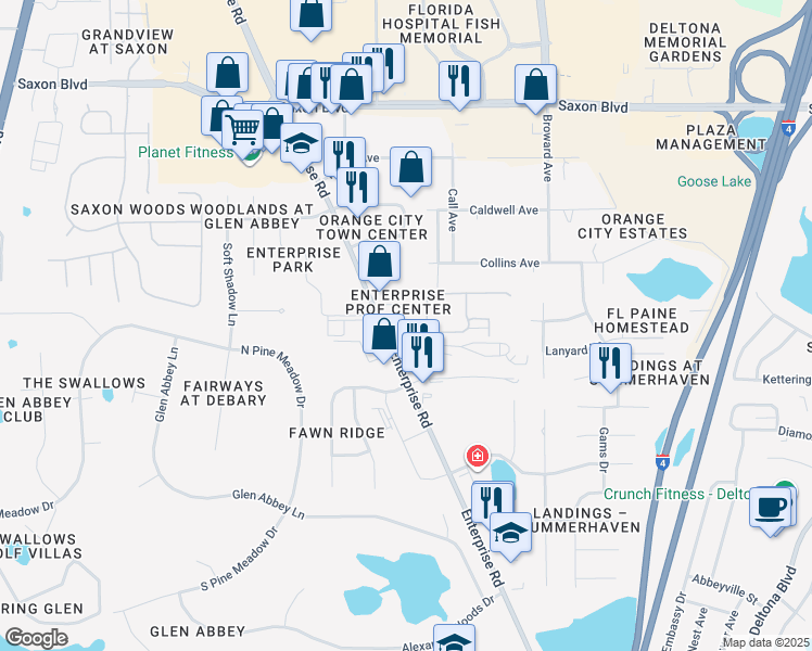 map of restaurants, bars, coffee shops, grocery stores, and more near 842 Enterprise Cove Avenue in Orange City