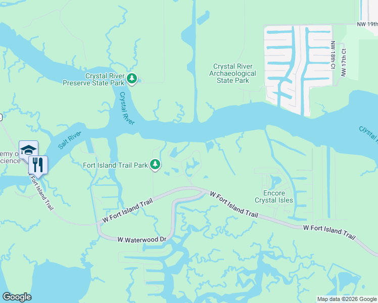map of restaurants, bars, coffee shops, grocery stores, and more near 2875 North Rivers Edge Boulevard in Crystal River