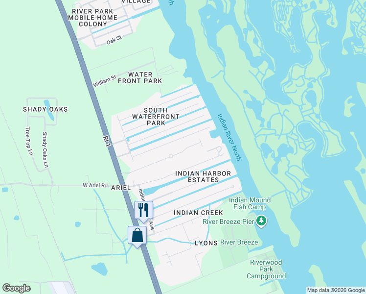 map of restaurants, bars, coffee shops, grocery stores, and more near 182 Fishermans Cove Drive in Edgewater