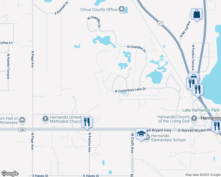 map of restaurants, bars, coffee shops, grocery stores, and more near 3049 North Folkestone Loop in Hernando