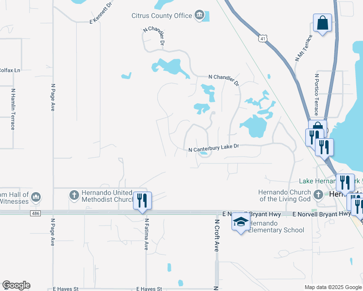 map of restaurants, bars, coffee shops, grocery stores, and more near 3049 North Folkestone Loop in Hernando