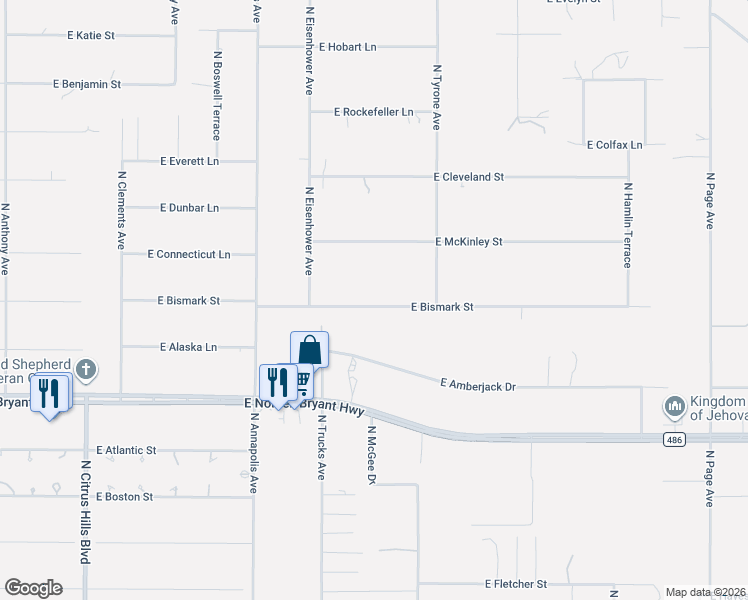 map of restaurants, bars, coffee shops, grocery stores, and more near 1155 East Bismark Street in Hernando
