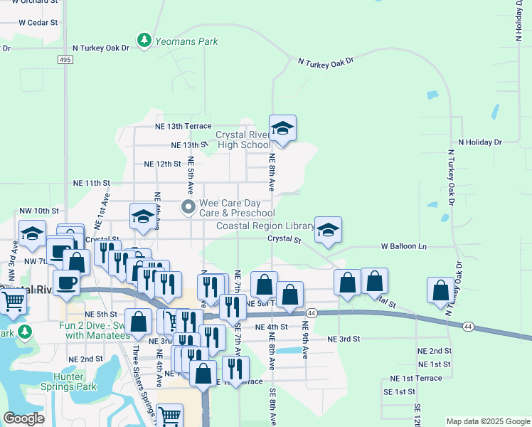 map of restaurants, bars, coffee shops, grocery stores, and more near 773 Northeast 9th Street in Crystal River
