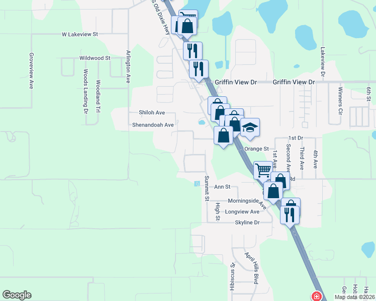 map of restaurants, bars, coffee shops, grocery stores, and more near 101 Caroline Avenue in Lady Lake