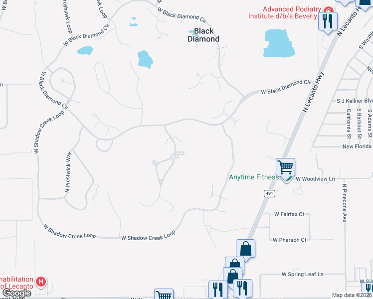 map of restaurants, bars, coffee shops, grocery stores, and more near 3207 West Wentworth Loop in Lecanto