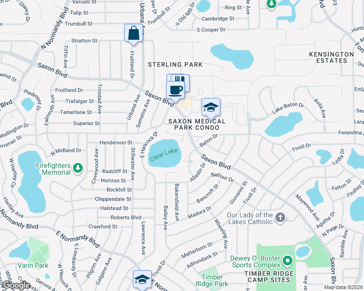 map of restaurants, bars, coffee shops, grocery stores, and more near 1470 Baton Drive in Deltona