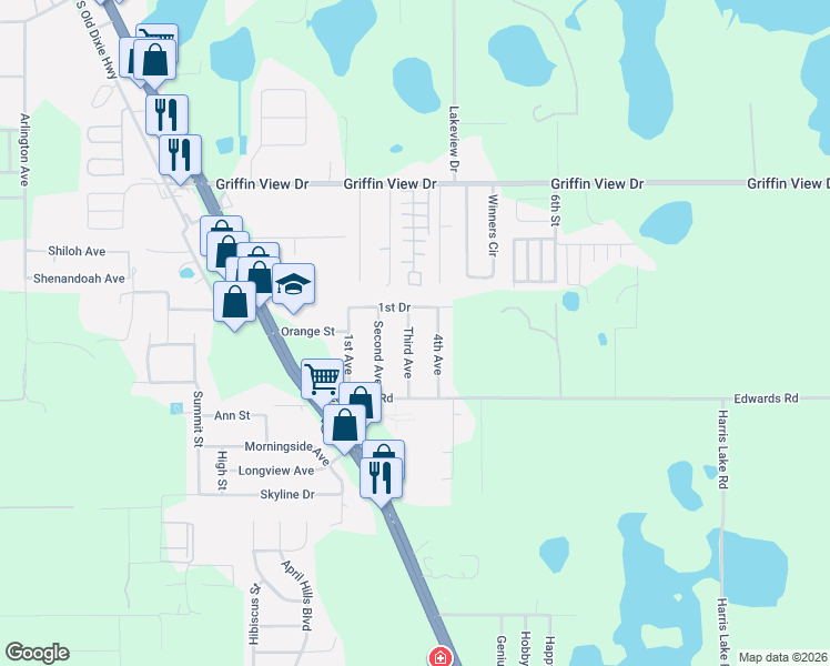 map of restaurants, bars, coffee shops, grocery stores, and more near 607 3rd Avenue in Wildwood