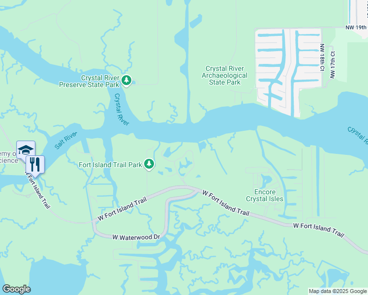 map of restaurants, bars, coffee shops, grocery stores, and more near 2875 North Rivers Edge Boulevard in Crystal River