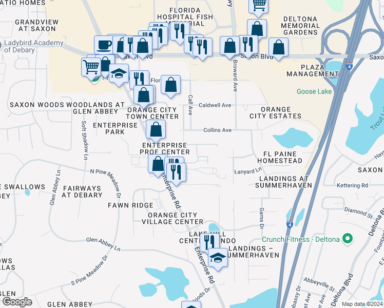 map of restaurants, bars, coffee shops, grocery stores, and more near 909 Enterprise Cove Avenue in Orange City