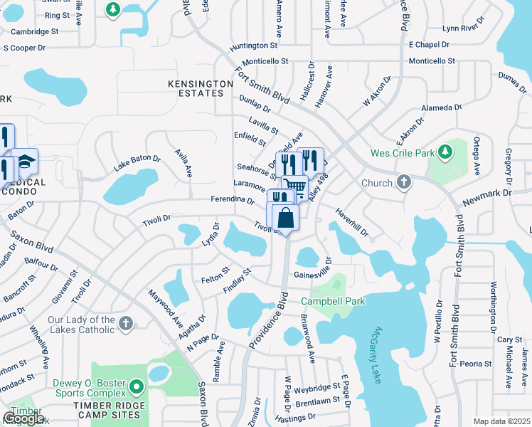 map of restaurants, bars, coffee shops, grocery stores, and more near 1425 Ferendina Drive in Deltona
