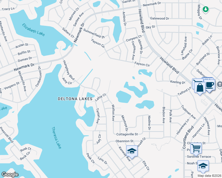 map of restaurants, bars, coffee shops, grocery stores, and more near 2837 Lafoy Court in Deltona