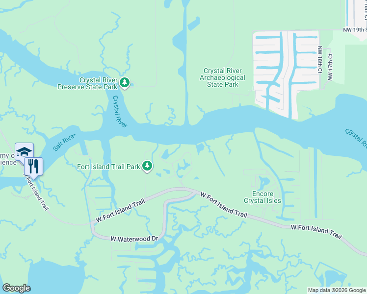 map of restaurants, bars, coffee shops, grocery stores, and more near 2855 North Rivers Edge Boulevard in Crystal River