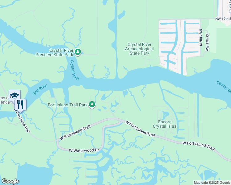 map of restaurants, bars, coffee shops, grocery stores, and more near 2875 North Rivers Edge Boulevard in Crystal River