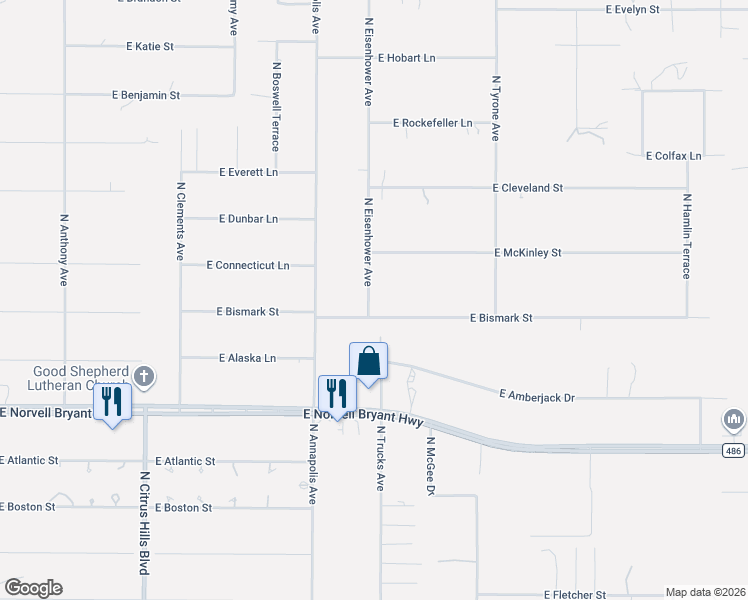 map of restaurants, bars, coffee shops, grocery stores, and more near 1023 East Bismark Street in Hernando