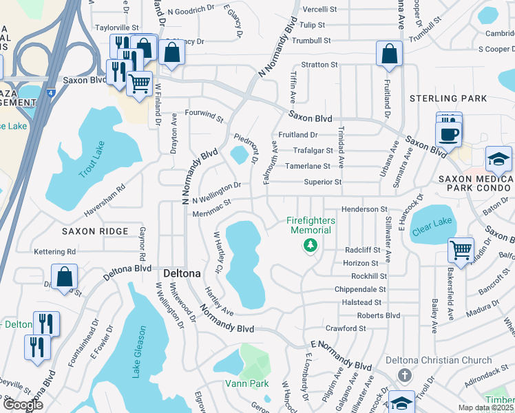 map of restaurants, bars, coffee shops, grocery stores, and more near 685 North Hartley Circle in Deltona