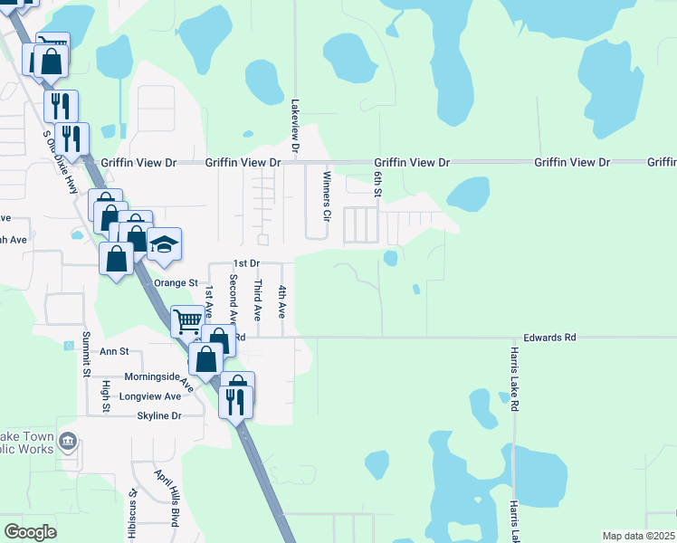 map of restaurants, bars, coffee shops, grocery stores, and more near 2937 Edwards Road in Lady Lake