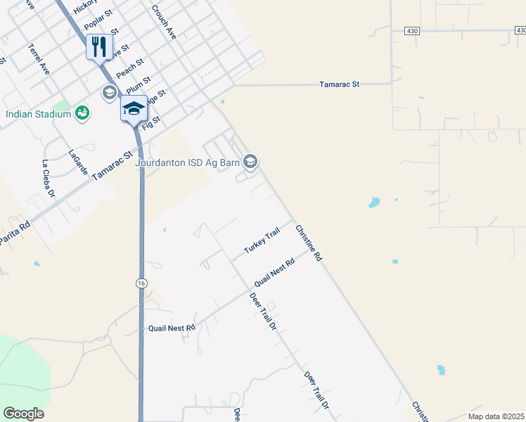 map of restaurants, bars, coffee shops, grocery stores, and more near 501 Christine Road in Jourdanton