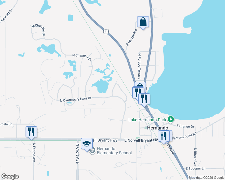 map of restaurants, bars, coffee shops, grocery stores, and more near 2846 North Kittery Point in Hernando
