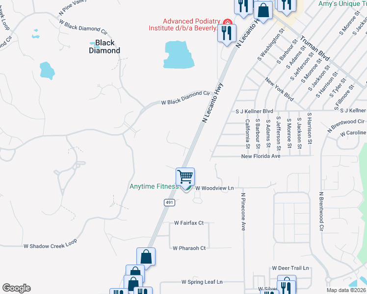 map of restaurants, bars, coffee shops, grocery stores, and more near 2730 West Marc Knighton Court in Lecanto
