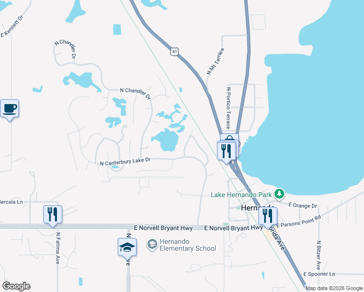 map of restaurants, bars, coffee shops, grocery stores, and more near 2846 North Kittery Point in Hernando