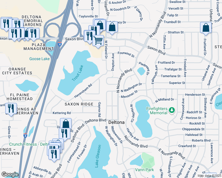 map of restaurants, bars, coffee shops, grocery stores, and more near 549 South Floyd Circle in Deltona