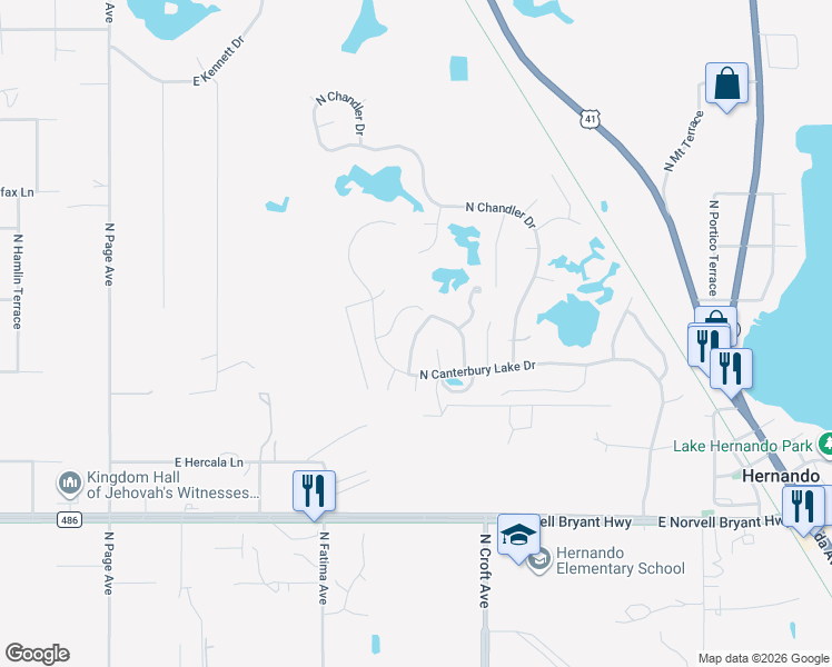 map of restaurants, bars, coffee shops, grocery stores, and more near 2987 North Folkestone Loop in Hernando
