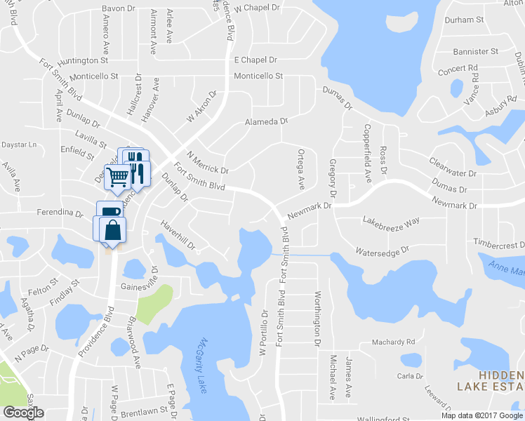 map of restaurants, bars, coffee shops, grocery stores, and more near 1890 South Merrick Drive in Deltona