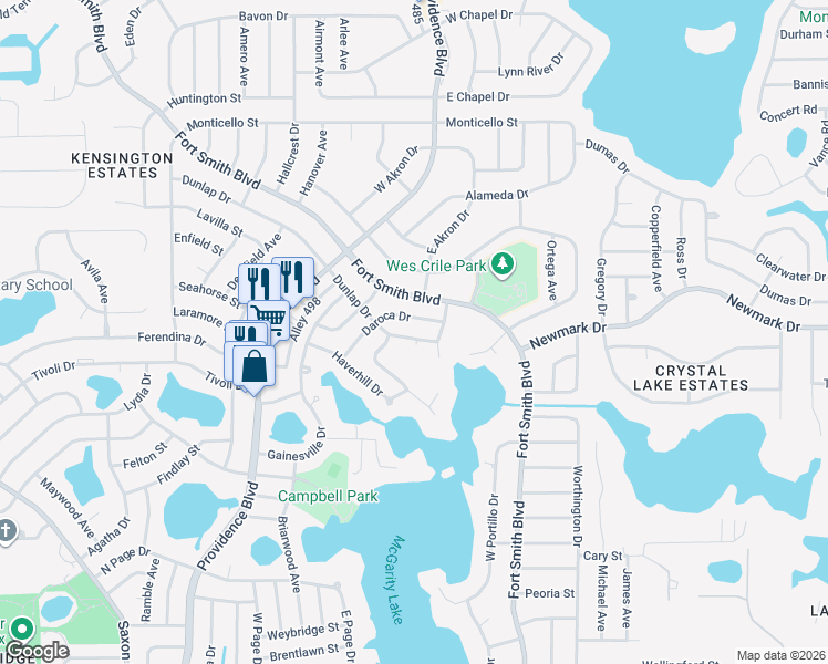 map of restaurants, bars, coffee shops, grocery stores, and more near 1537 Dunlap Drive in Deltona