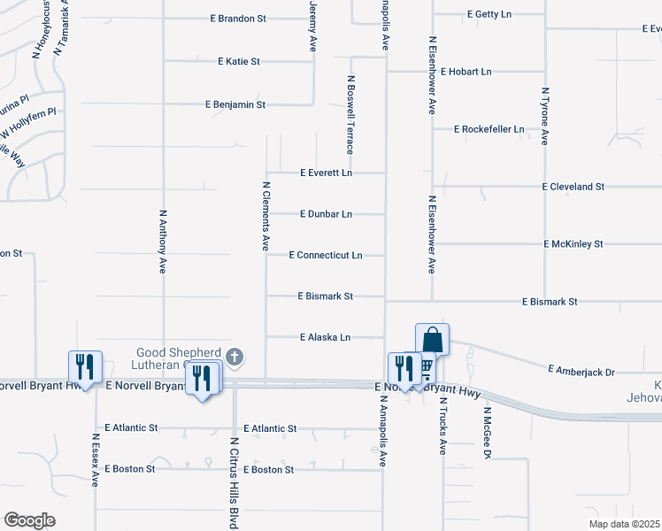 map of restaurants, bars, coffee shops, grocery stores, and more near 732 East Connecticut Lane in Hernando
