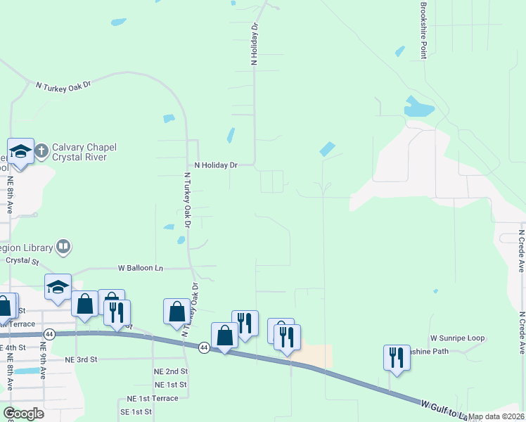 map of restaurants, bars, coffee shops, grocery stores, and more near 2956 North Carolina Road in Crystal River