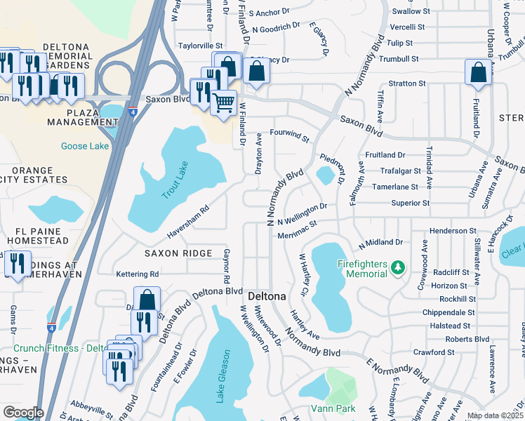 map of restaurants, bars, coffee shops, grocery stores, and more near 549 South Floyd Circle in Deltona