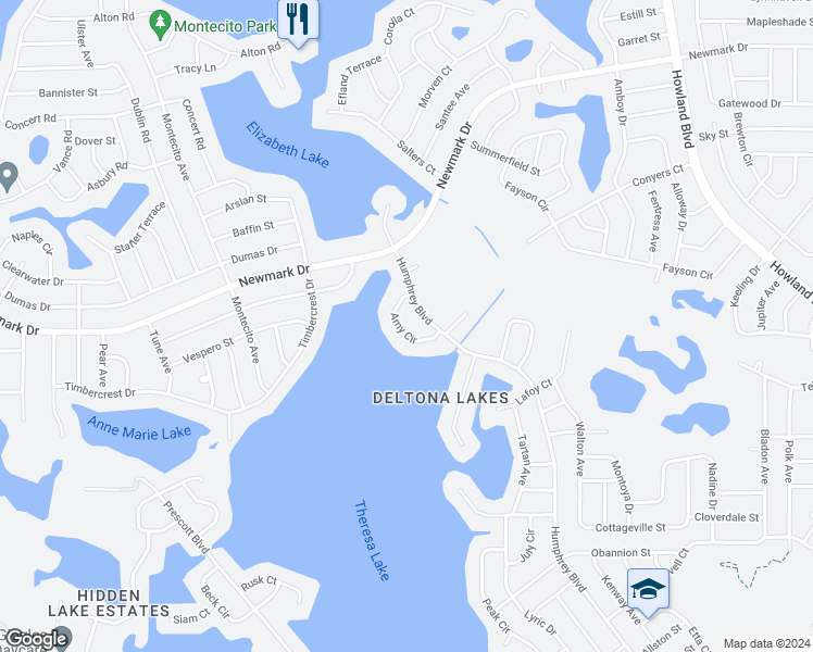 map of restaurants, bars, coffee shops, grocery stores, and more near 1535 Amy Circle in Deltona