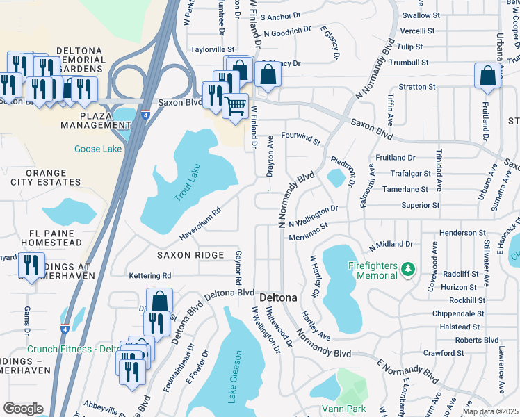 map of restaurants, bars, coffee shops, grocery stores, and more near 530 South Floyd Circle in Deltona