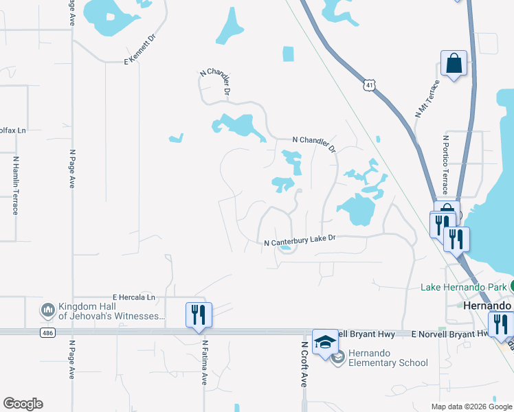 map of restaurants, bars, coffee shops, grocery stores, and more near 2987 North Folkestone Loop in Hernando