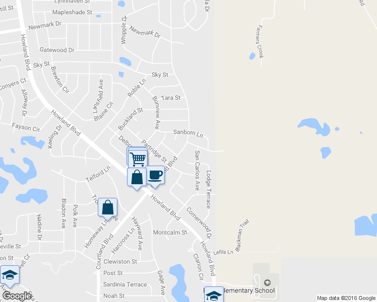 map of restaurants, bars, coffee shops, grocery stores, and more near 1479 Courtland Boulevard in Deltona