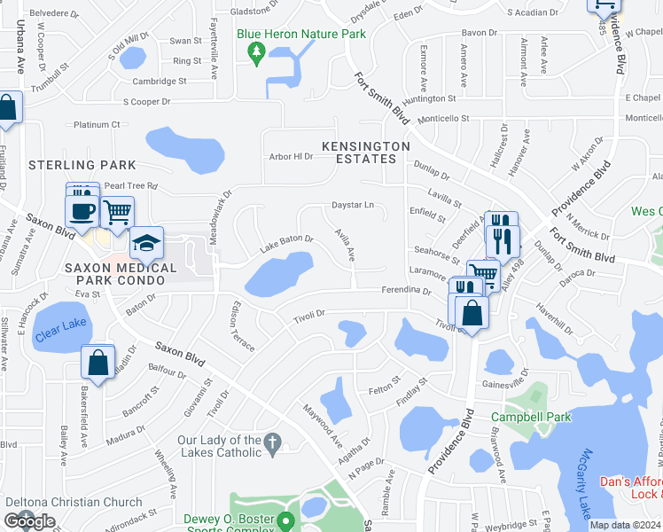 map of restaurants, bars, coffee shops, grocery stores, and more near 1344 Lake Baton Drive in Deltona