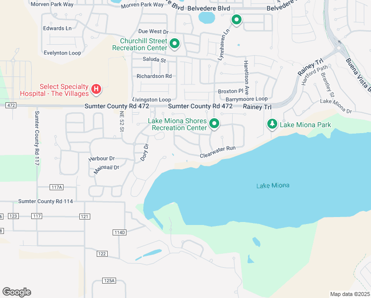 map of restaurants, bars, coffee shops, grocery stores, and more near 2362 Beachwood Street in The Villages