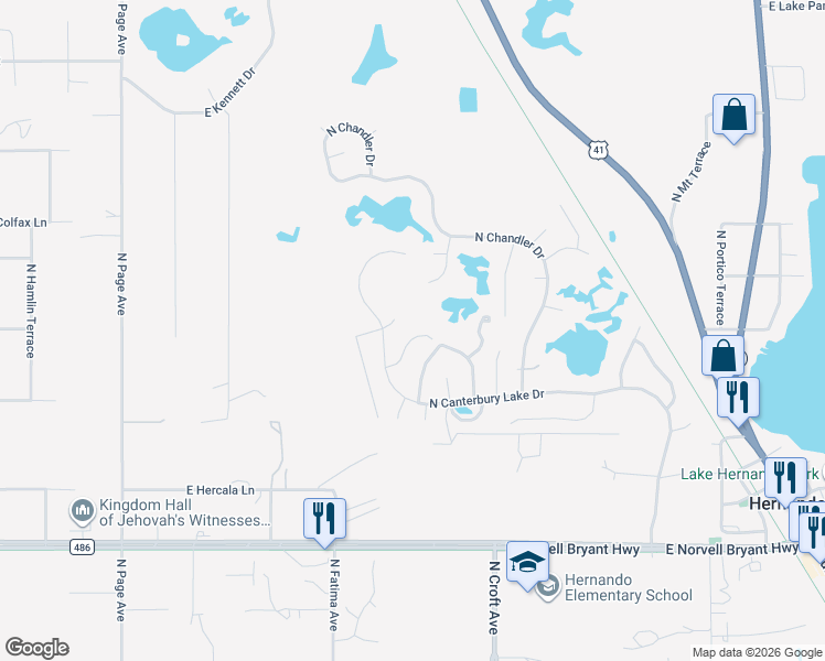 map of restaurants, bars, coffee shops, grocery stores, and more near 2686 East Maidstone Court in Hernando