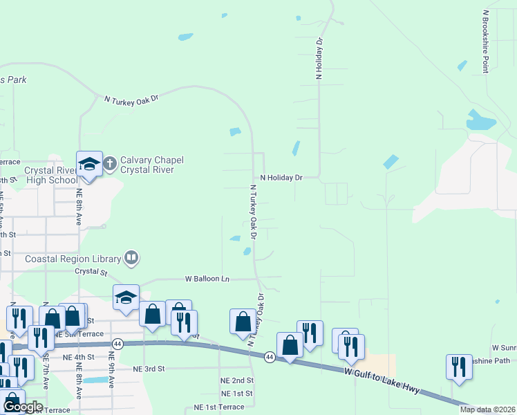 map of restaurants, bars, coffee shops, grocery stores, and more near 8110 West Rosella Court in Crystal River