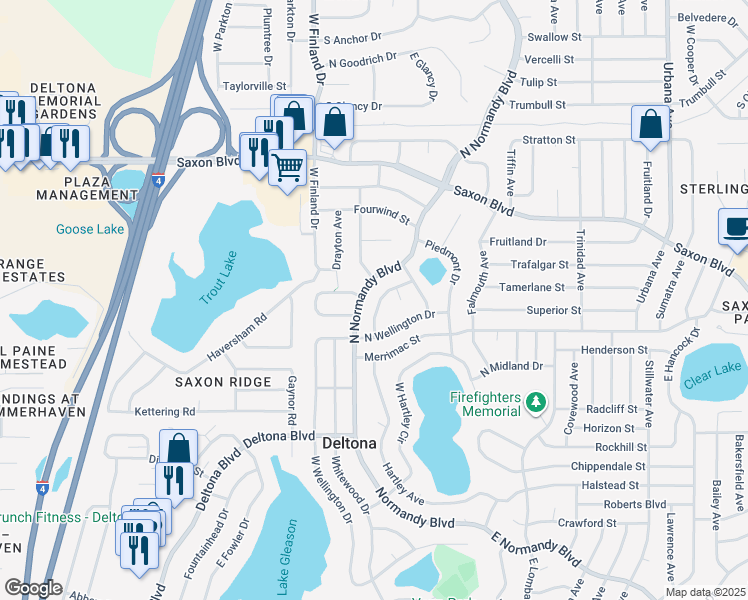 map of restaurants, bars, coffee shops, grocery stores, and more near 1524 Flagami Terrace in Deltona