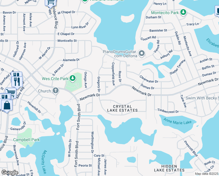 map of restaurants, bars, coffee shops, grocery stores, and more near 2062 Kelvin Court in Deltona