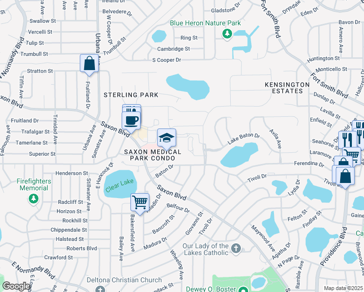 map of restaurants, bars, coffee shops, grocery stores, and more near 1500 Meadowlark Drive in Deltona