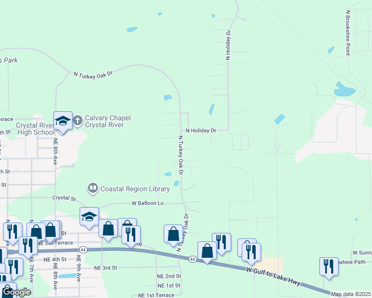 map of restaurants, bars, coffee shops, grocery stores, and more near 8061 West Rosella Court in Crystal River